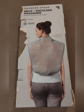 NEW! Sharper Image Heated Vibration Neck & Shoulder Massager - Gray